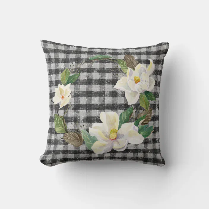 Home Magnolia Wreath Farmhouse Pillow 