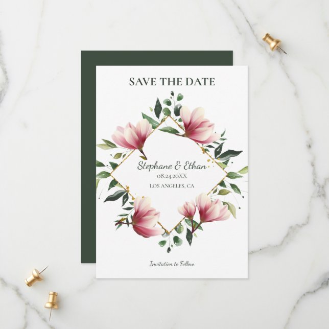 Magnolia Wreath Save The Date (Front/Back In Situ)