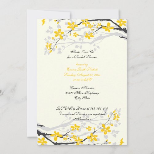 Magnolia yellow flowers bridal shower invitation