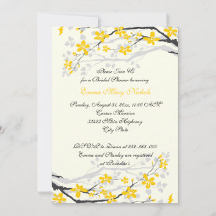 Magnolia yellow, grey flowers bridal shower invitation