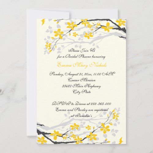 Magnolia yellow, grey flowers bridal shower personalized invite