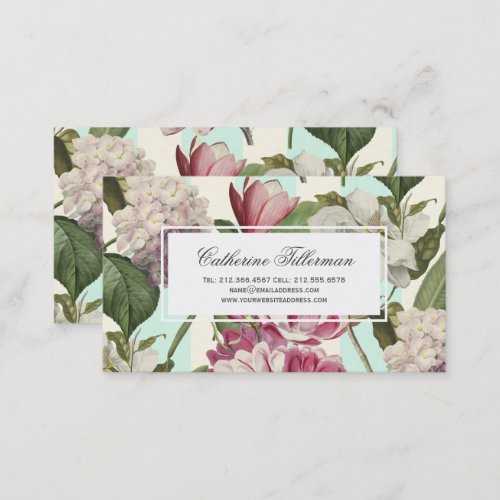 Magnolias and Hydrangeas Antique Botanical Busines Business Card