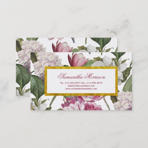 Magnolias and Hydrangeas Antique Botanical Business Card