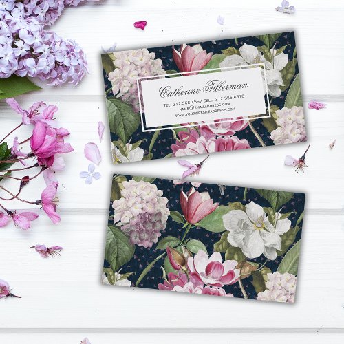 Magnolias and Hydrangeas Antique Botanical Business Card