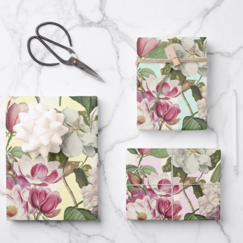 Magnolias and Hydrangeas Vintage Botanical Wrapping Paper Sheets
