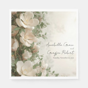 Magnolias and Lights Elegant Floral Wedding Napkins