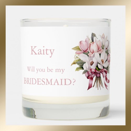 Magnolias and Pink  Personalized Candle