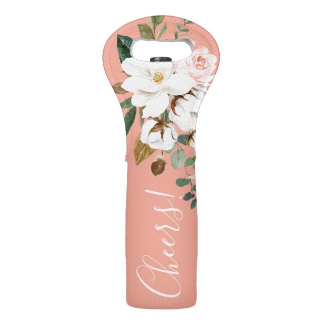 Magnolias & Blush Floral Cheers  Wine Bag (Front)