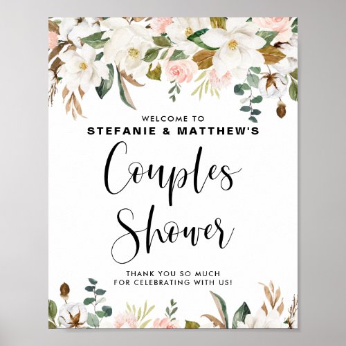 Magnolias  Cotton Garland Couples Shower Welcome Poster