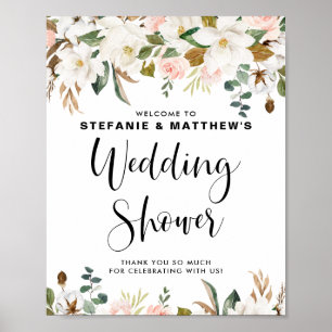 Magnolias & Cotton Garland Wedding Shower Welcome Poster