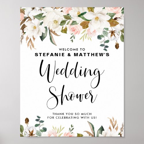 Magnolias  Cotton Garland Wedding Shower Welcome Poster