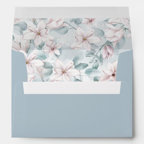 Magnolias Dusty Blue Wedding Envelope