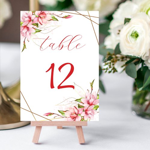 Magnolias Faux Gold Foil Frame Rustic Wedding Table Number