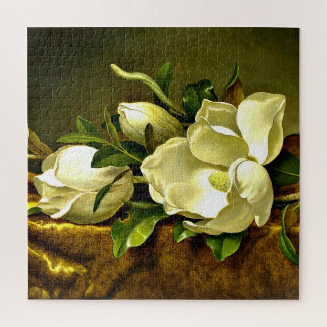 Magnolias on Gold Velvet Cloth Jigsaw Puzzle (Vertical)