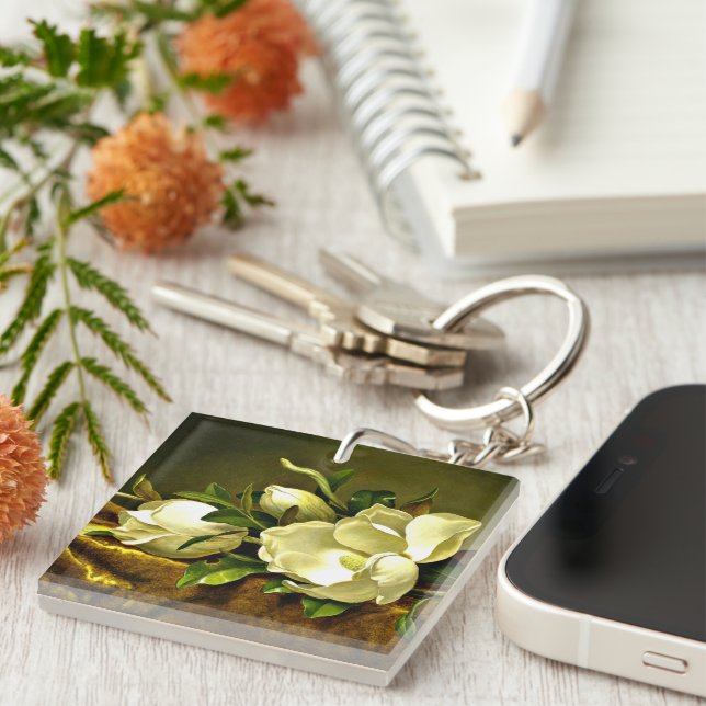 Magnolias on Gold Velvet Cloth Keychain (Front Right)