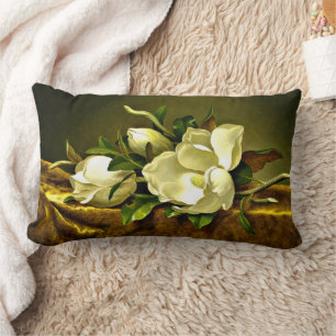 Magnolias on Gold Velvet Cloth Lumbar Pillow