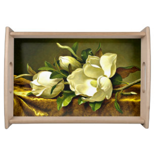 Magnolias on Gold Velvet Cloth Serving Tray