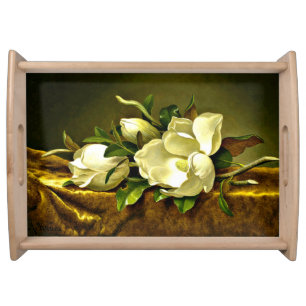 Magnolias on Gold Velvet Cloth Serving Tray