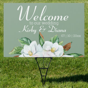 Magnolias on Green Wedding Welcome Sign