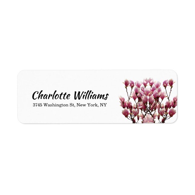 Magnolias White Floral Elegant Professional Modern Label (Front)
