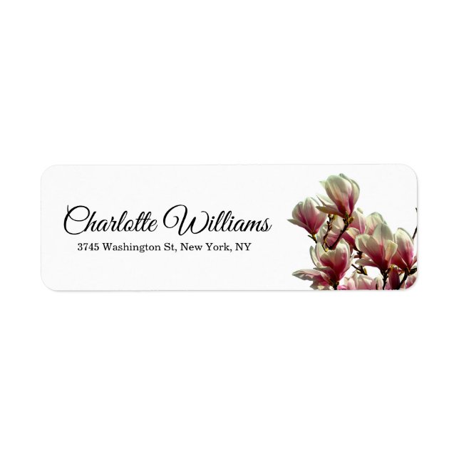 Magnolias White Minimalist Elegant Modern Floral Label (Front)