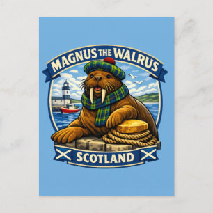 Magnus the Scottish Loving Walrus Seaside Scotland Postcard