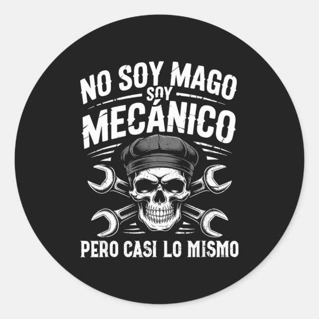 Mago Y Mecánico Funny Car Mechanic Skull Spanish V Classic Round Sticker (Front)
