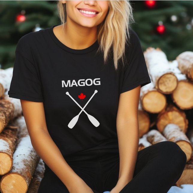 Magog Canada Crossed Paddle Oars Maple Leaf Dark T-Shirt (Creator Uploaded)