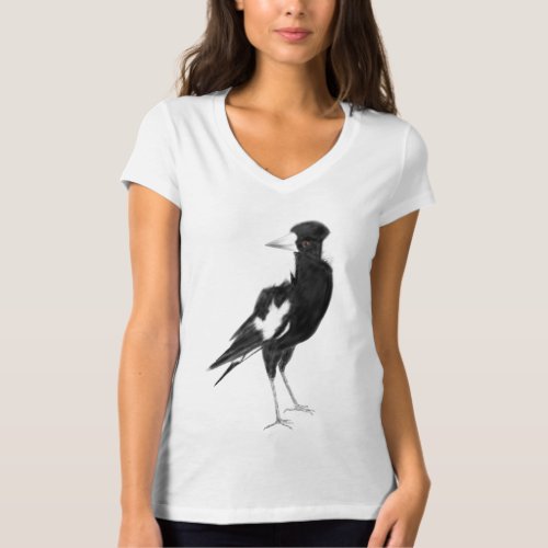 Magpie bird black white watercolor T_Shirt