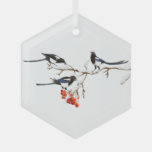 Magpie Bird Family Or Friends Watercolor Art Glass Ornament at Zazzle