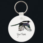 Magpie, Bird to Customize with Your Name Keychain<br><div class="desc">Magpie,  bird to customize</div>