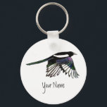 Magpie, Bird to Customize with Your Name Keychain<br><div class="desc">Magpie,  bird to customize</div>