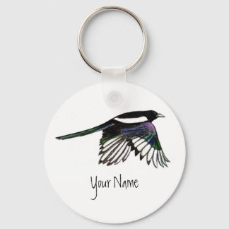 Magpie, Bird to Customize with Your Name Keychain
