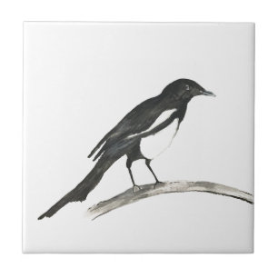 Magpie Bird Wildlife Watercolor Nature Cute Ceramic Tile