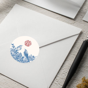 Magpie Double Xi Chinese Wedding Envelope Sealer Classic Round Sticker