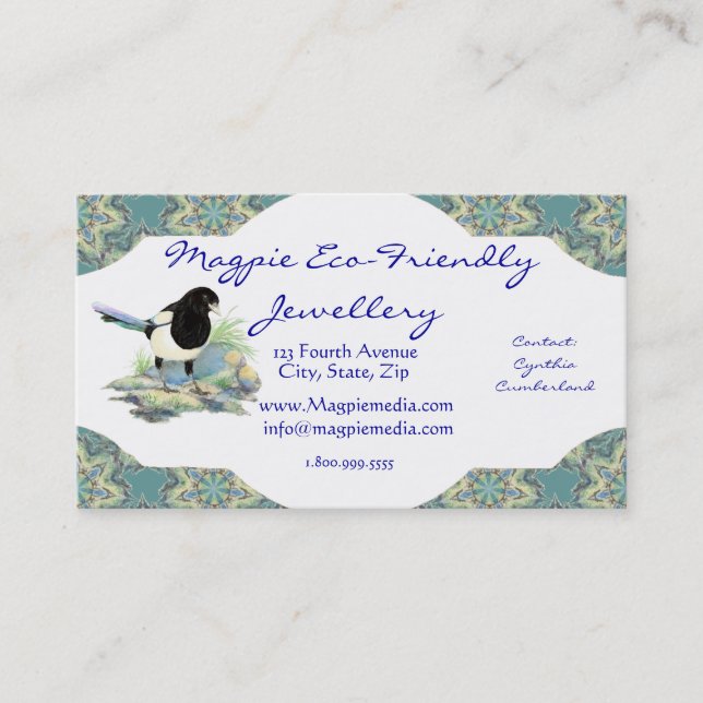 Magpie Eco-Friendly Jewellery Business Card (Front)