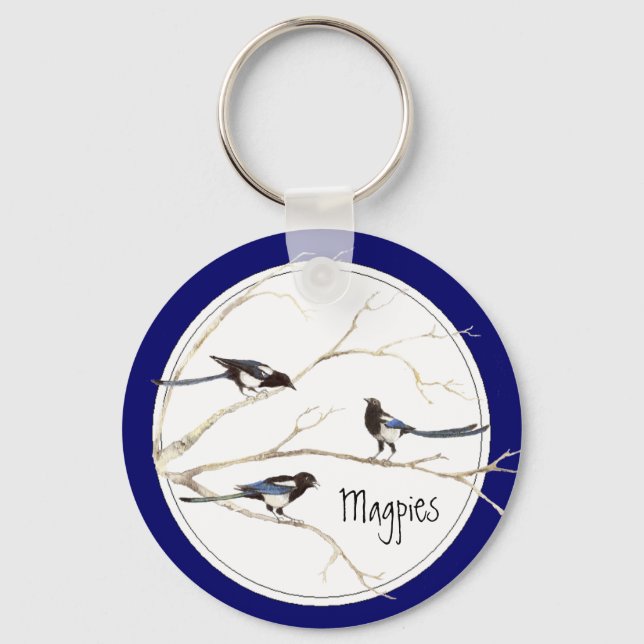 Magpie Family to Customize, Bird Collection Keychain (Front)