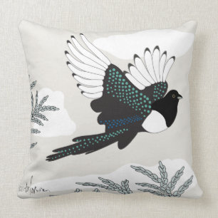 Magpie flying over sage Pillow