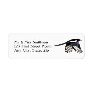 Magpie in Flight Bird Nature Art Address Label