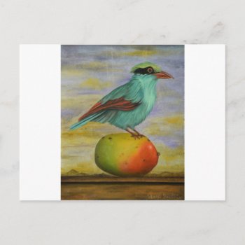 Magpie On A Mango Postcard by paintingmaniac at Zazzle