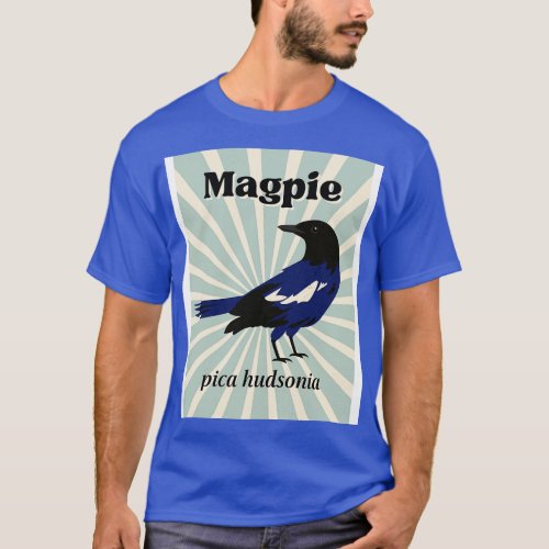 Magpie Retro Art Bird Design with Scientific Name T_Shirt