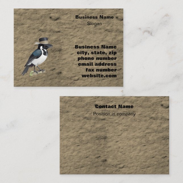Magpie standing on perch wearing hat business card (Front/Back)