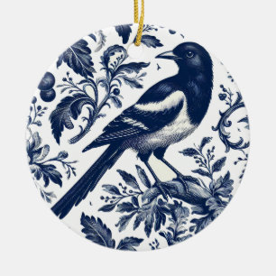 Magpie Toile Vintage Charm  Ceramic Ornament