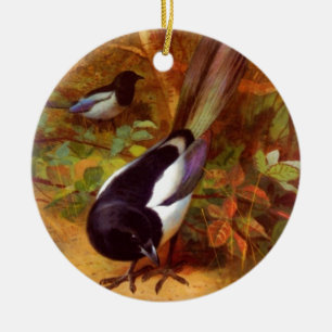Magpie wild bird ceramic ornament