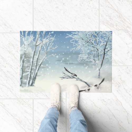 Magpie Winter Landscape Doormat