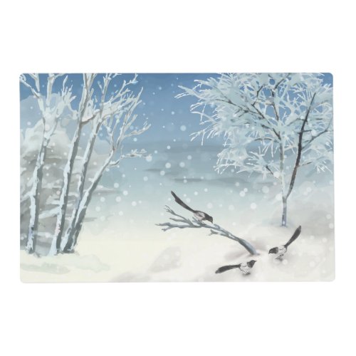 Magpie Winter Landscape Laminated Placemat