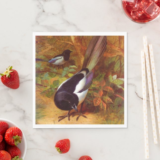 Magpies, fine art painting,  napkins (Insitu)