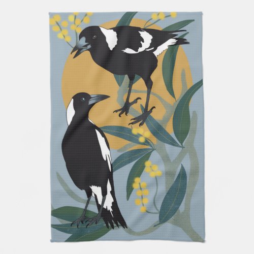 Magpies In The Winter Sun Kitchen Towel