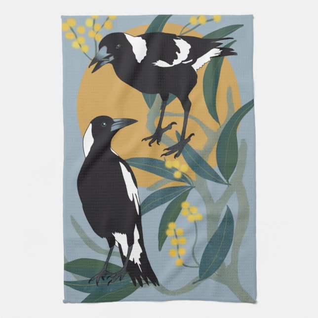 Magpies In The Winter Sun Kitchen Towel (Vertical)