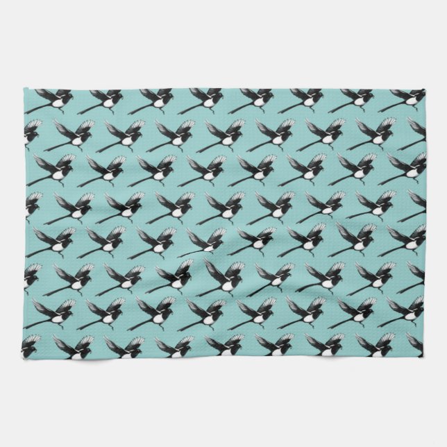 Magpies Tea Towel blue (Horizontal)